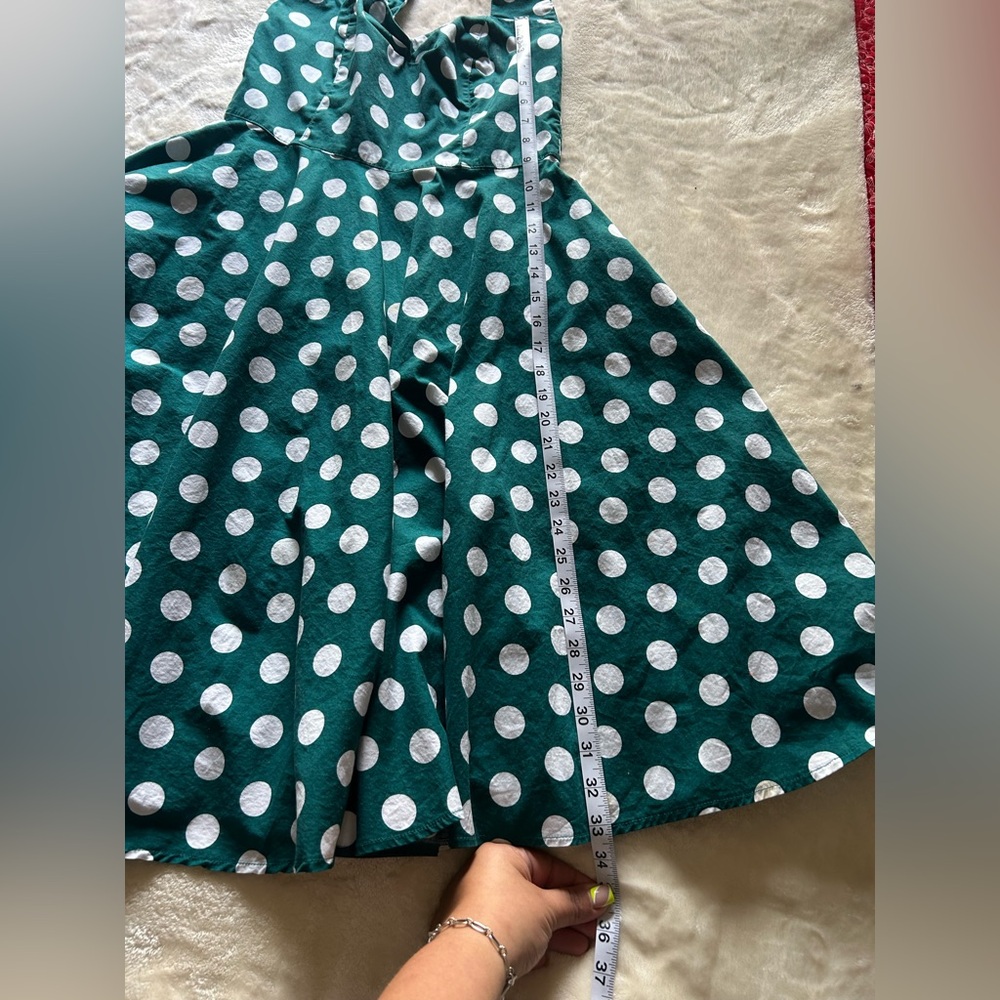 Hell Bunny Turquoise Polka Dot Midi Dress - Picture 3 of 6